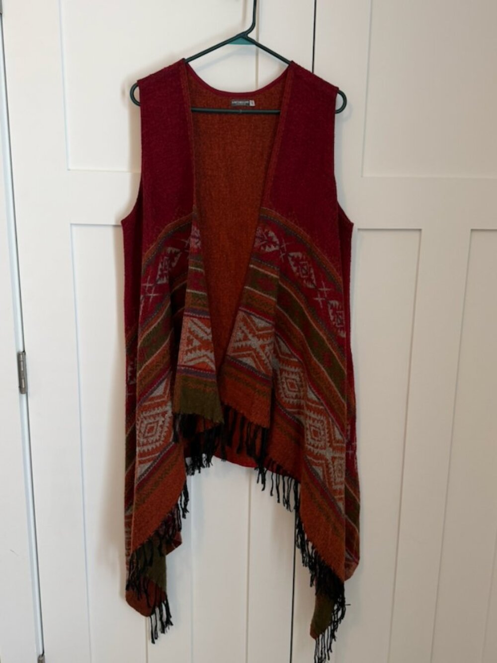 Earthbound Trading Co XL Southwestern Fringe Waterfall Vest Boho